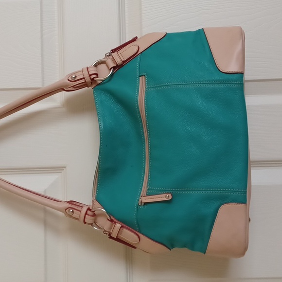 Tignanello Teal & Tan Leather Shoulder Bag - Picture 5 of 11